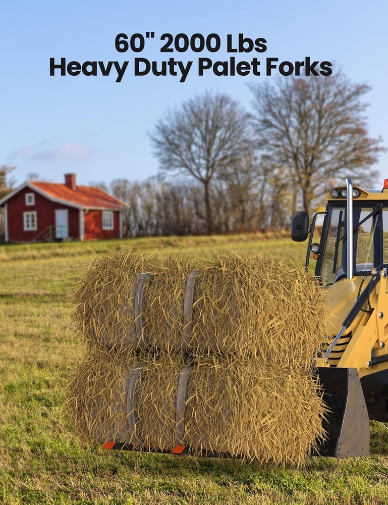 60" Heavy Duty Tractor Bucket Forks - 2000lbs Capacity & Adjustable Stabilizer
