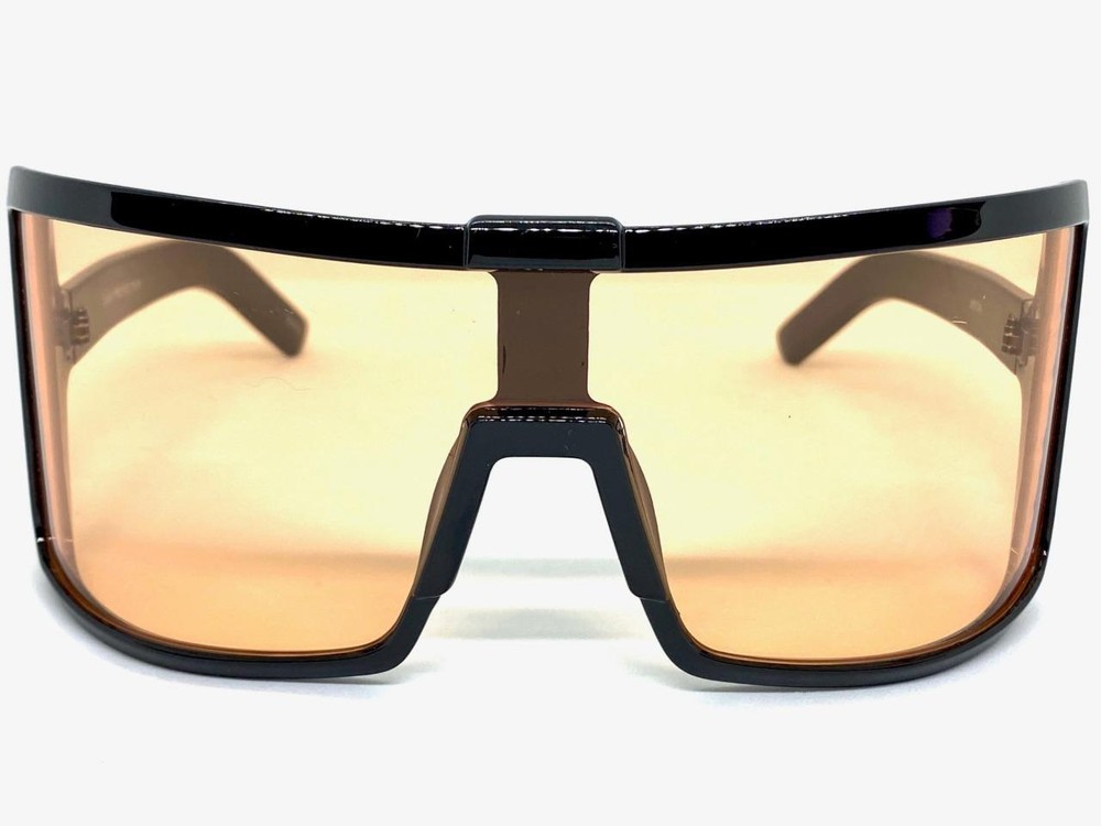 Oversized Exaggerated Retro Modern Shield Raver SUNGLASSES Large Big Black Frame