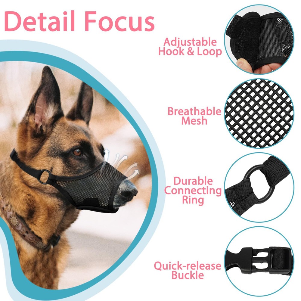 Dog Muzzle Mesh Dog Muzzle for Large Medium Small Dogs Soft Muzzles for Bitin...