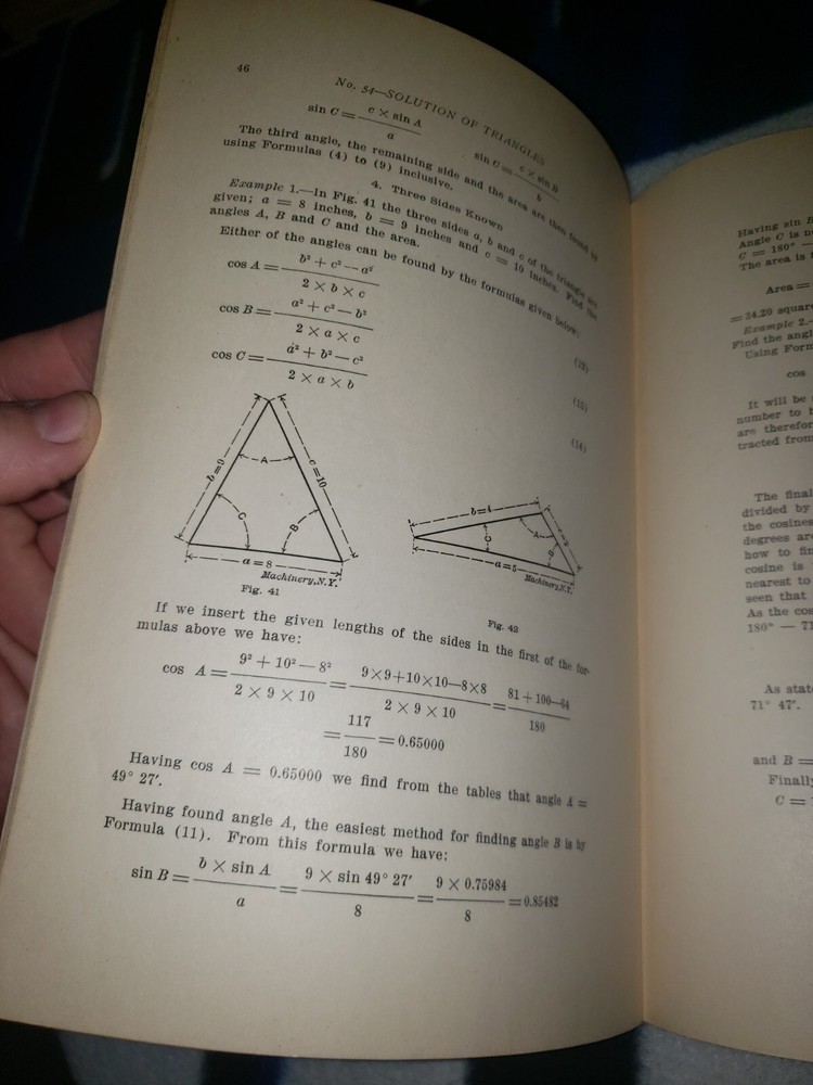 1910 Machinery's Reference #54 Solution Of Triangles Part 1 Guide