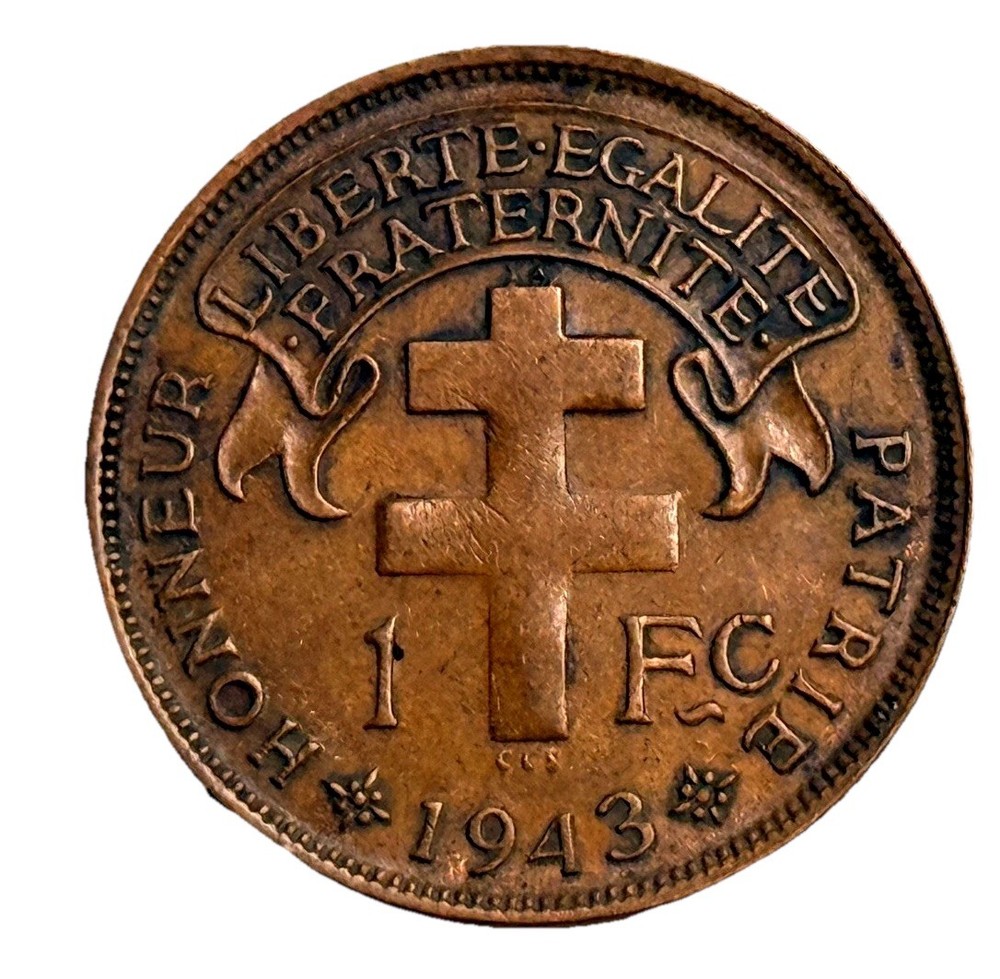 Madagascar 1 Franc 1943 Bronze. Km.2