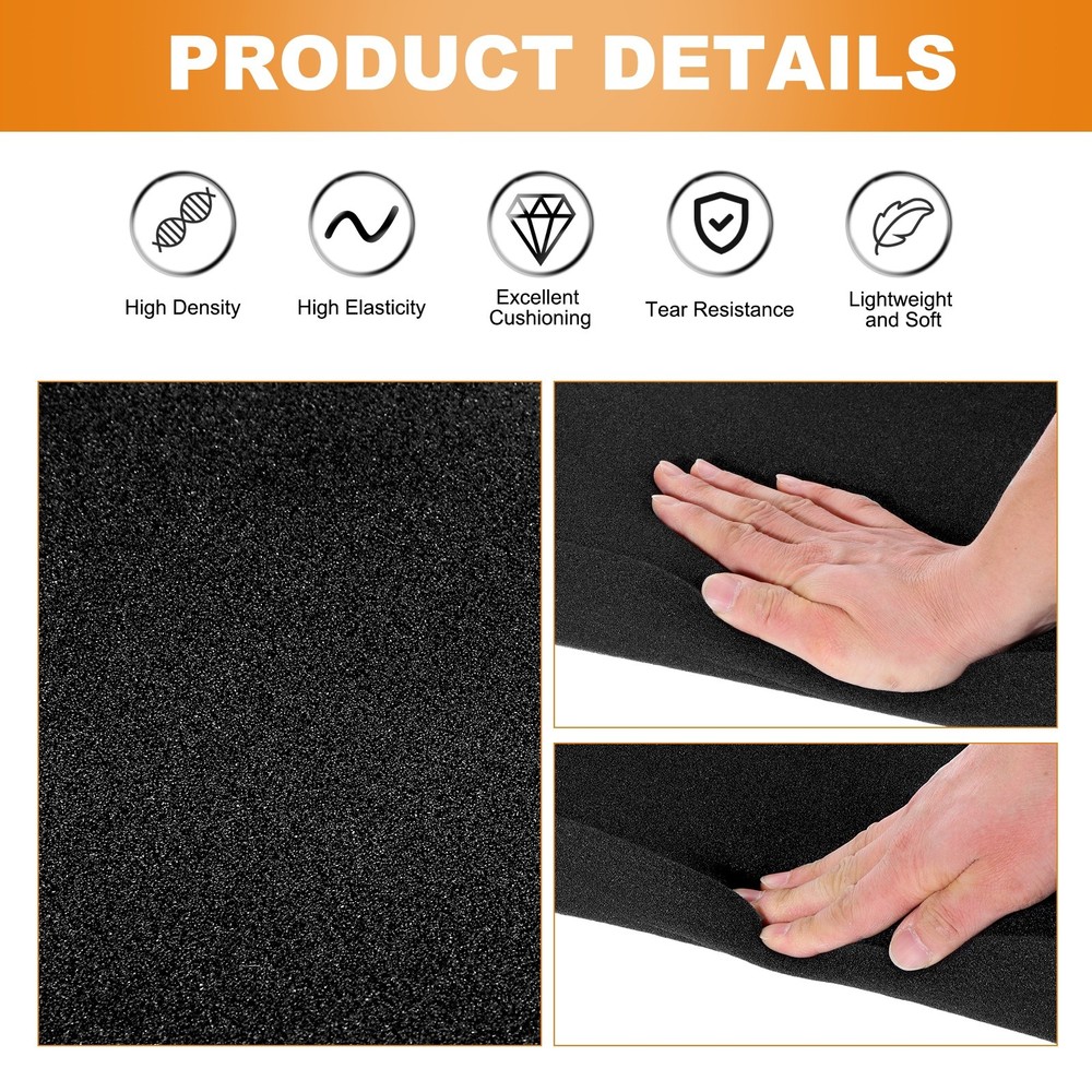 2 pcs Polyurethane Foam Inserts, 16"Lx8"Wx2"T Packing Sheets(Black)