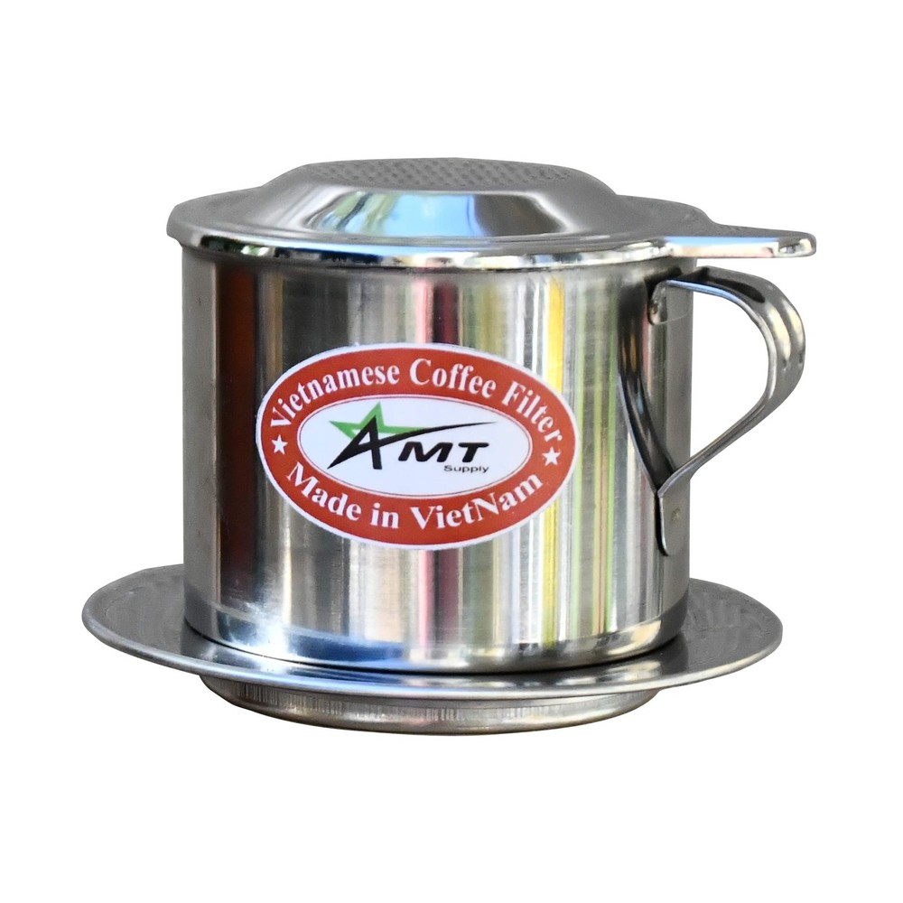 AMT 9.5 oz Coffee Maker, Phin Filter, Screw Down OZ - Handle, Silver