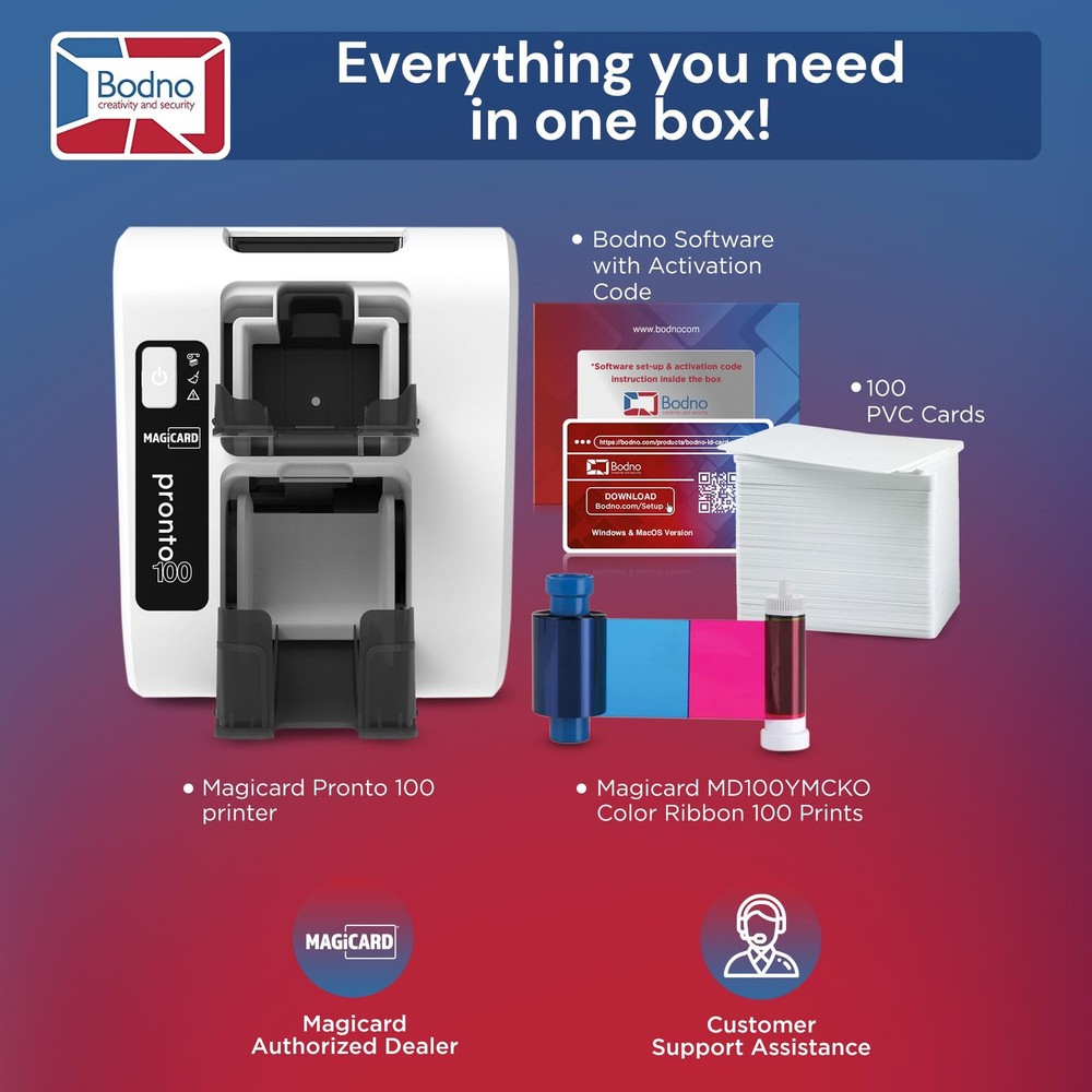 Bodno Magicard Pronto 100 ID Card Printer Complete Supplies Package ID Software.