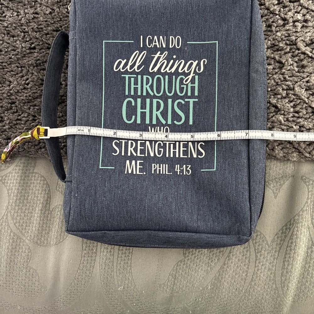 Bible Cover : Zippered, with Handle, Canvas, Blue, Medium