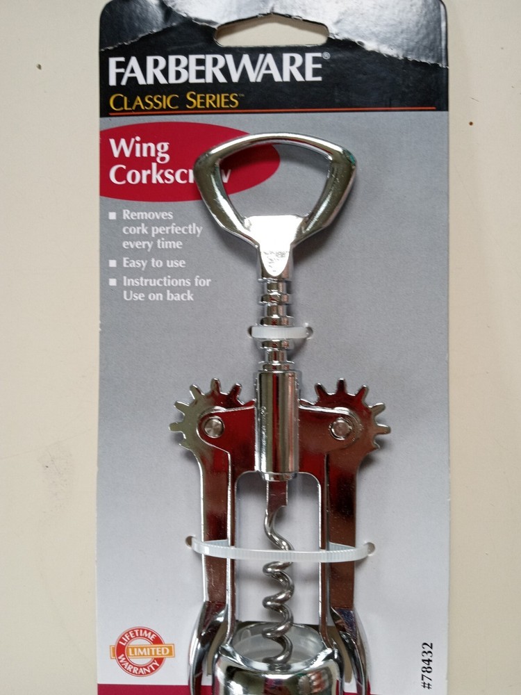 Farberware Silver Wing 6" Classic Corkscrew Wine Bottle Opener. New!