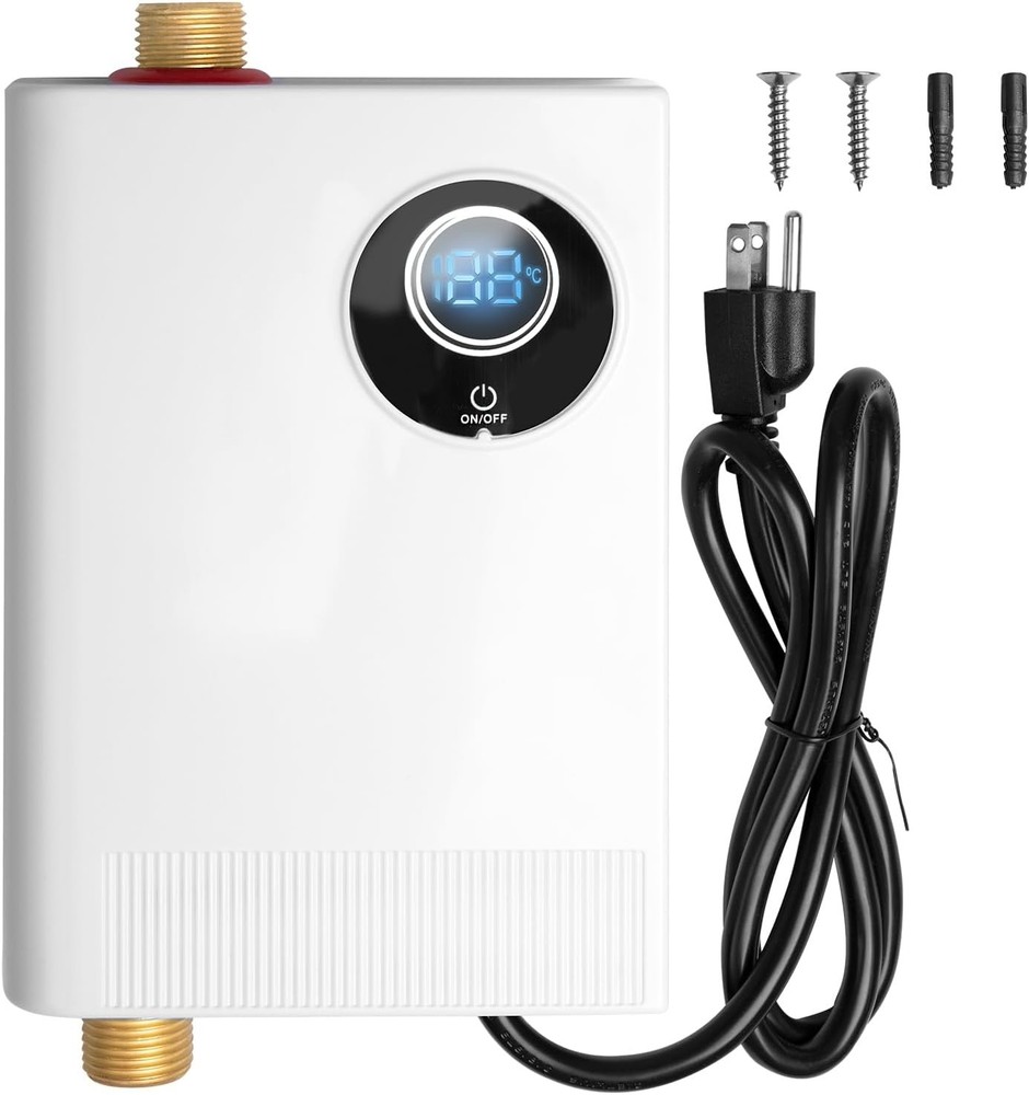 110V Tankless Electric Water Heater, 3000W Compact Under-Sink Heater, Adjustable