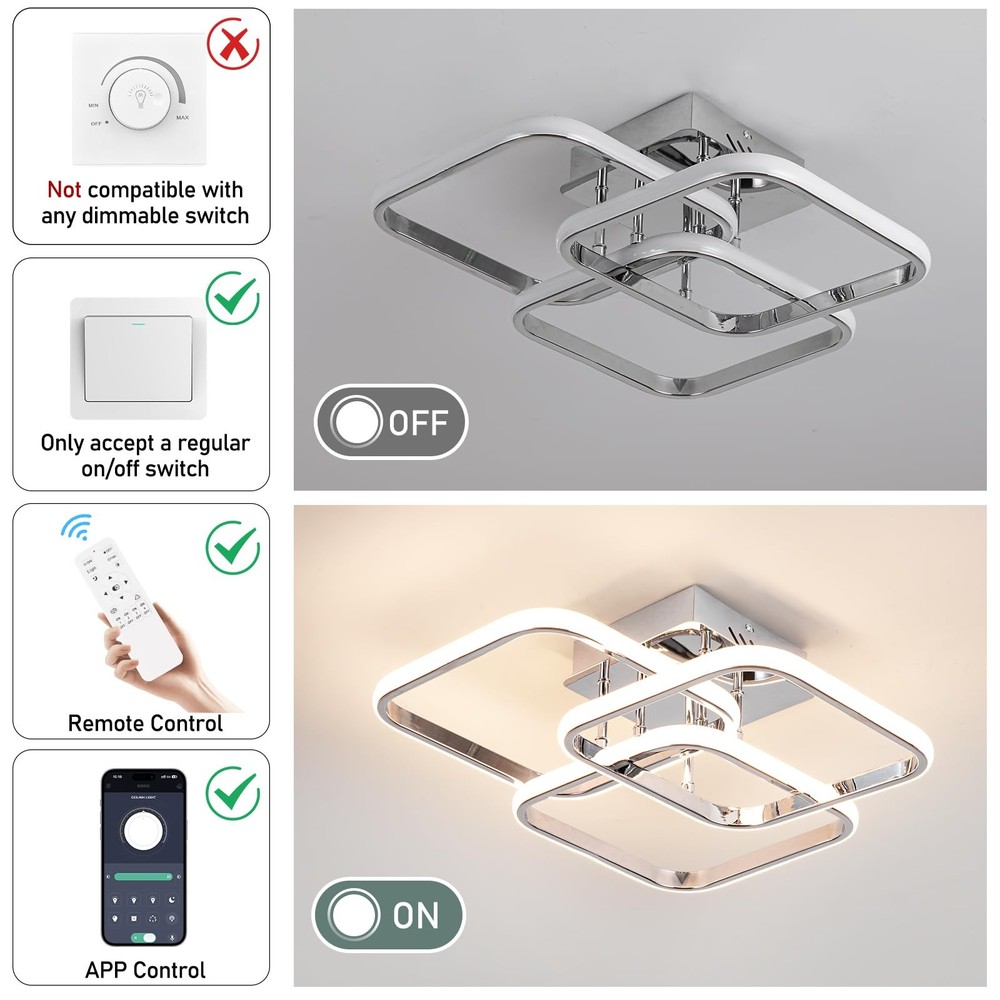 Modern Ceiling Light,Dimmable LED Ceiling Light Fixtures with Remote Control,...