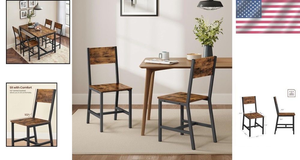 2-Pack Easy Assembly Rustic Brown Dining Chairs - Durable and Chic Design