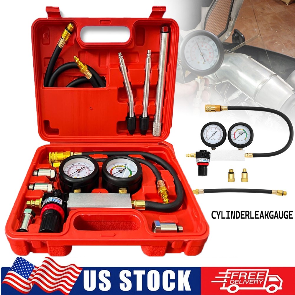 Cylinder Leak Down Tester Petrol Engine Compression Leakage Detector Tool Kit