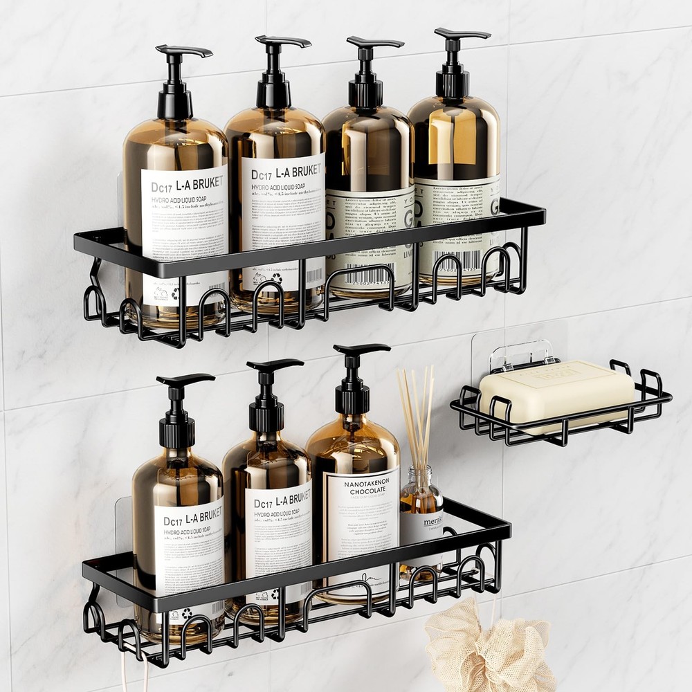 Shower Caddy, 3 Pack Shelves for Inside Bathroom, Standard, Black
