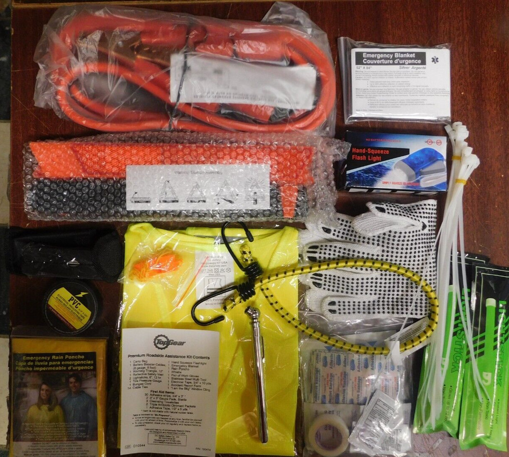 Top Gear Roadside Safety Kit - Bag, Warning Triangle, Cables,First Aid + More
