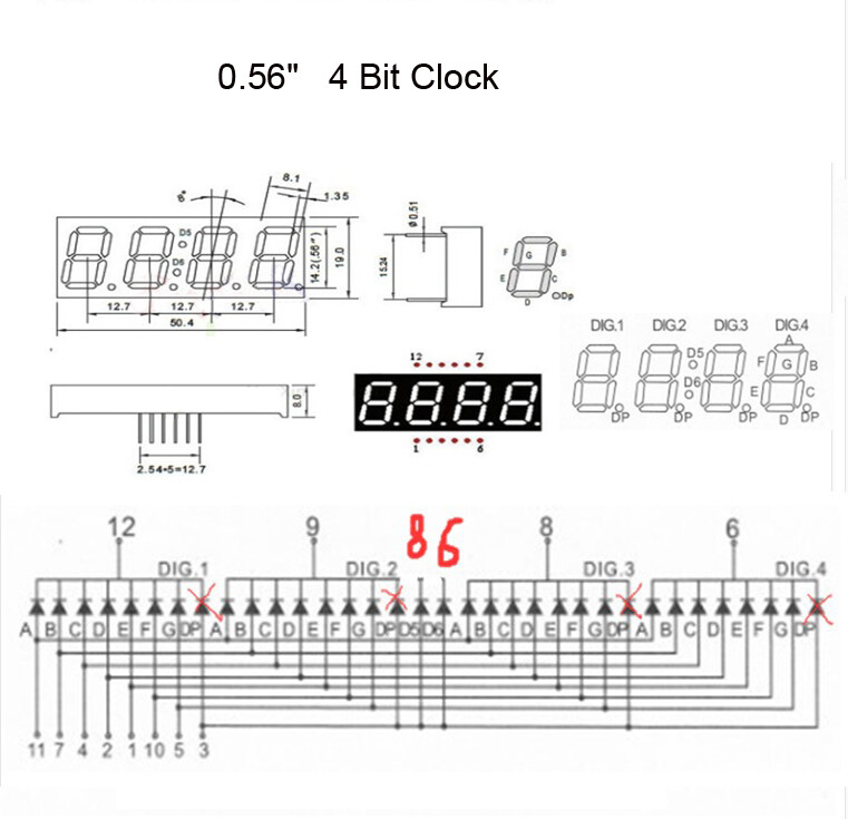 LED Segment Display Digital Tube 0.56" Common Anode/Cathode1/2/3/4Bit 4Bit Clock