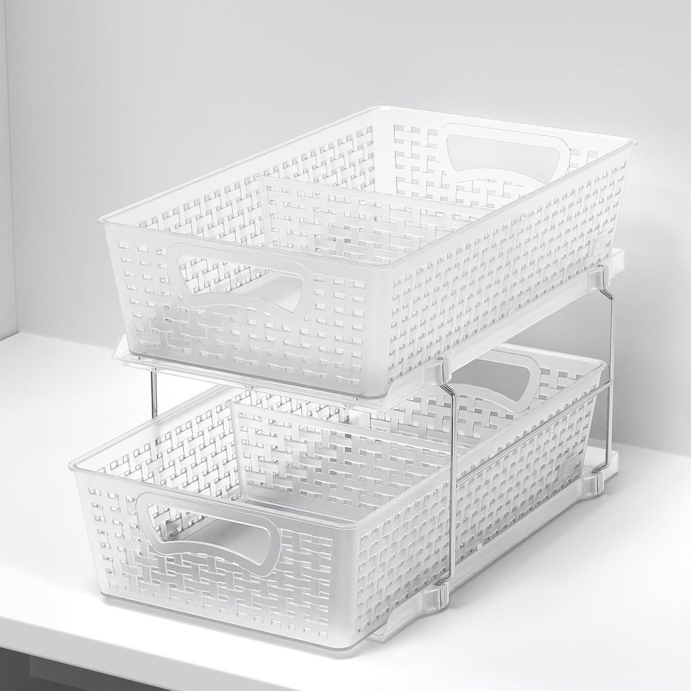 Simple Houseware 2 Tier Bathroom Organizer Tray Pull-Out Sliding Clear