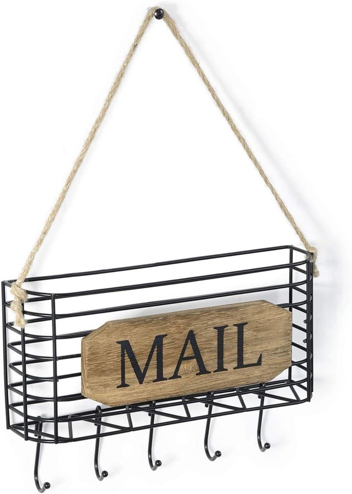Compact Rustic Key Holder and Mail Organizer - Wall Mounted for Easy Access
