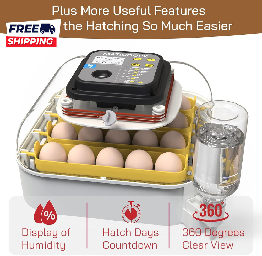 20 Egg Incubator with Humidity Display Egg Candler Automatic Egg Turner