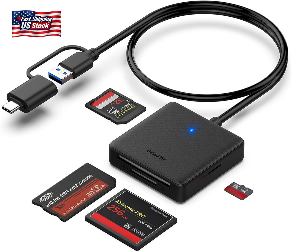 Memory Card Reader, BENFEI 4In1 USB 3.0 and USB-C to SD Micro SD MS CF Card Read