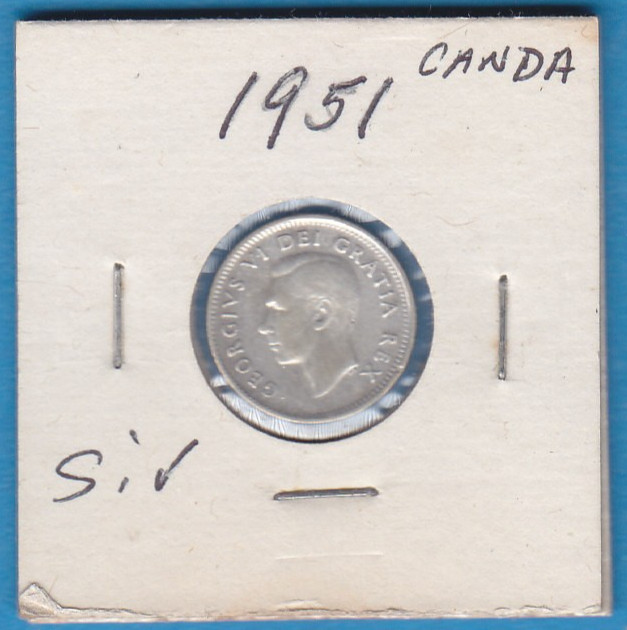 1951 Canada 10 Cent Silver Coin