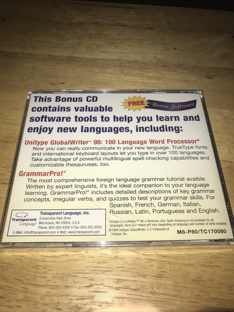 Transparent Language BONUS CD Language Software NEW (98, CD-ROM) Sealed