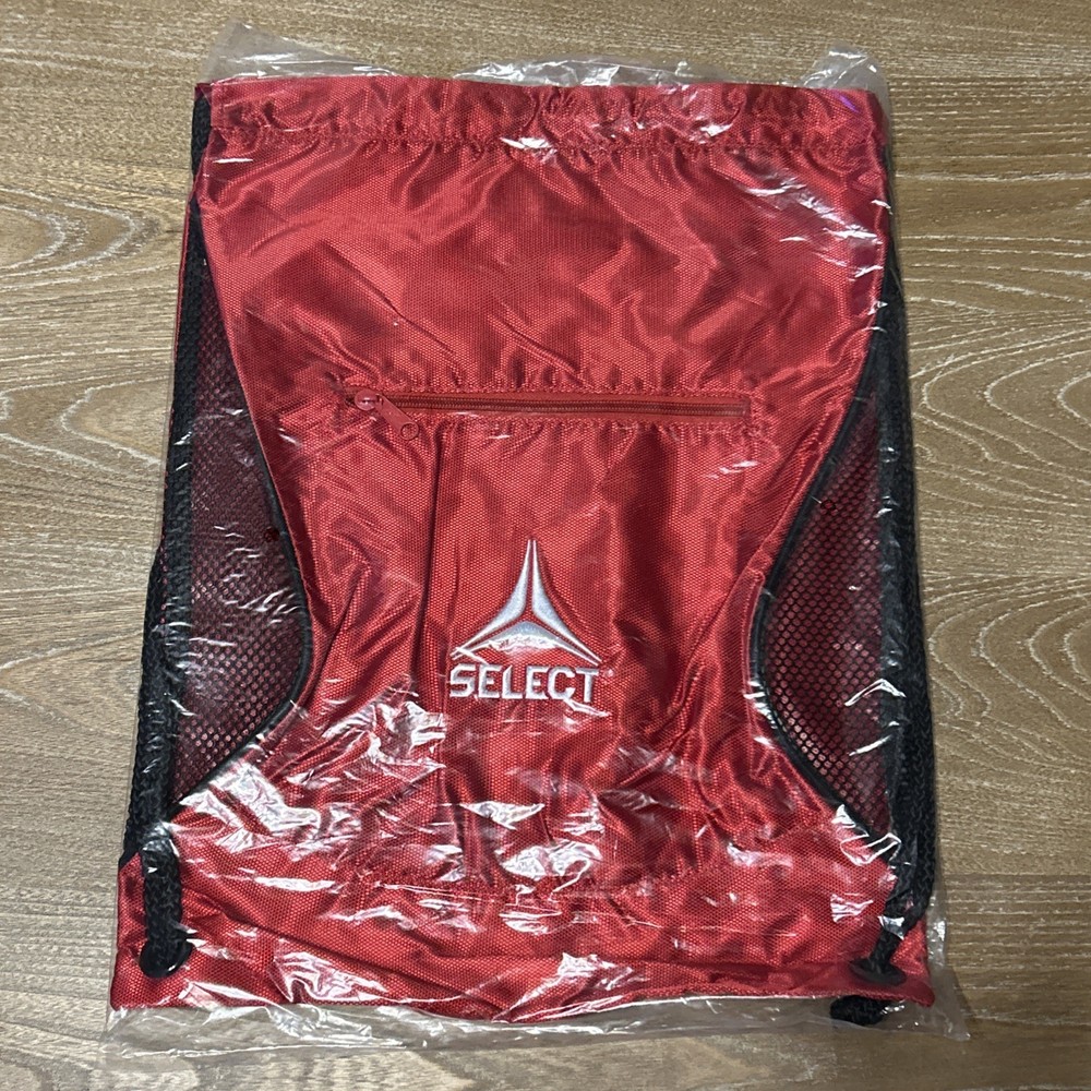 New Select Nylon & Mesh Drawstring Backpack w/Zipper Pocket Red