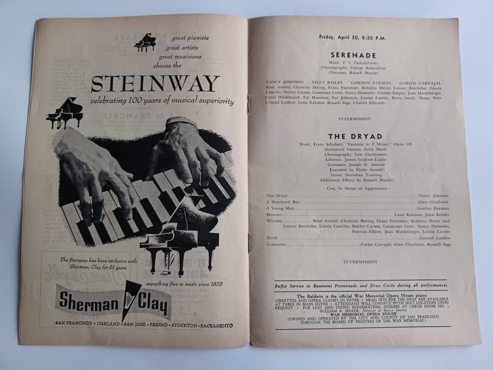 Sally Bailey Jasperson Signed 1954 San Francisco Ballet Program