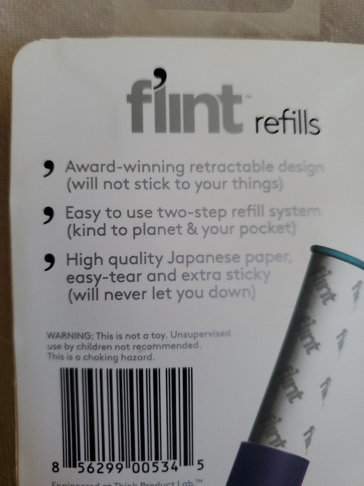 Flint Lint Roller Refills 2 Pack | Easy Peel / Extra Sticky | 60 Sheets