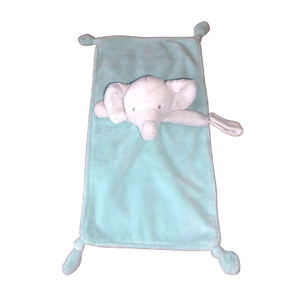 Carter's Grey Rattle ELEPHANT Blue Soft Plush Security Blanket Pacifier Holder