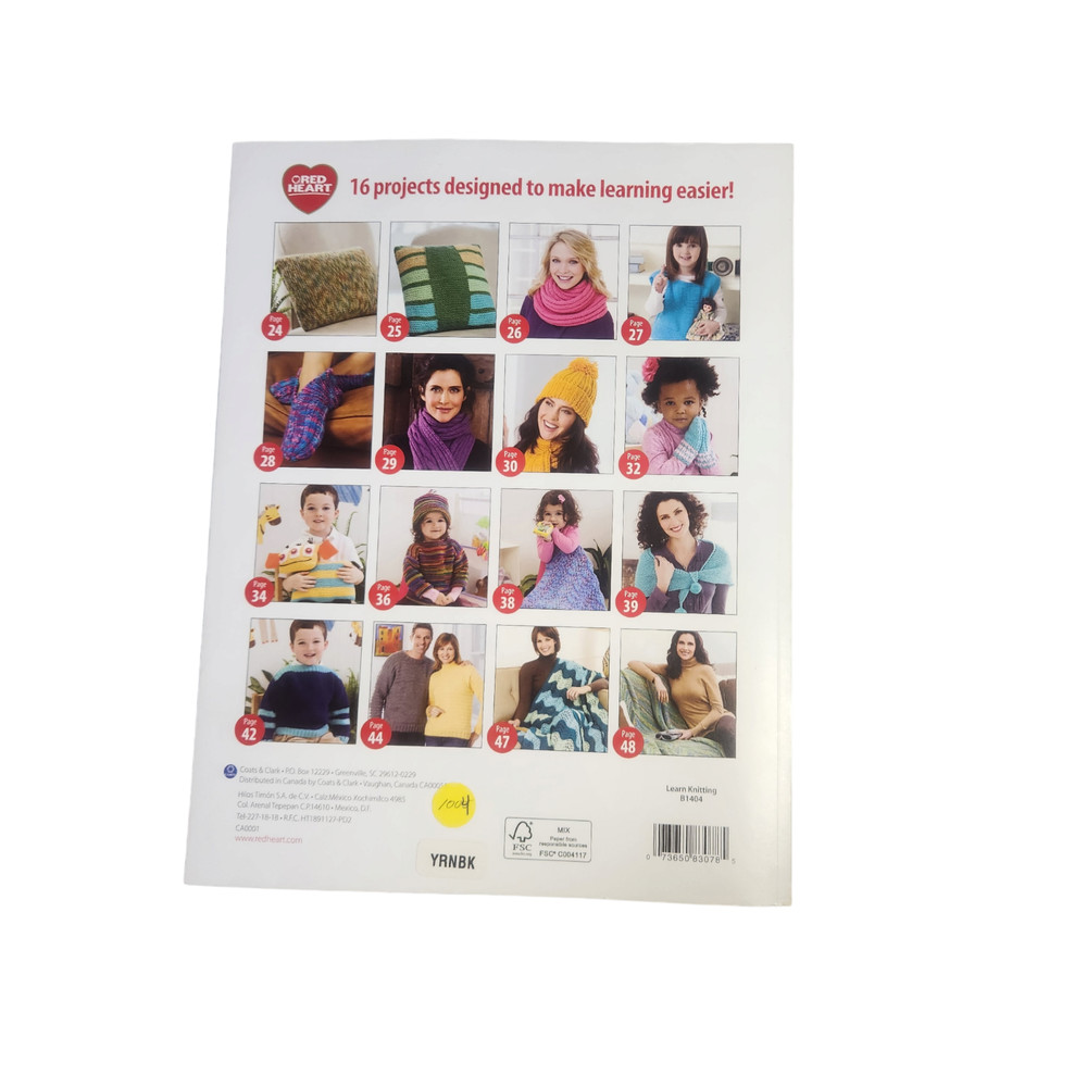 Learn Knitting Red Heart B1404 Book with 16 Projects
