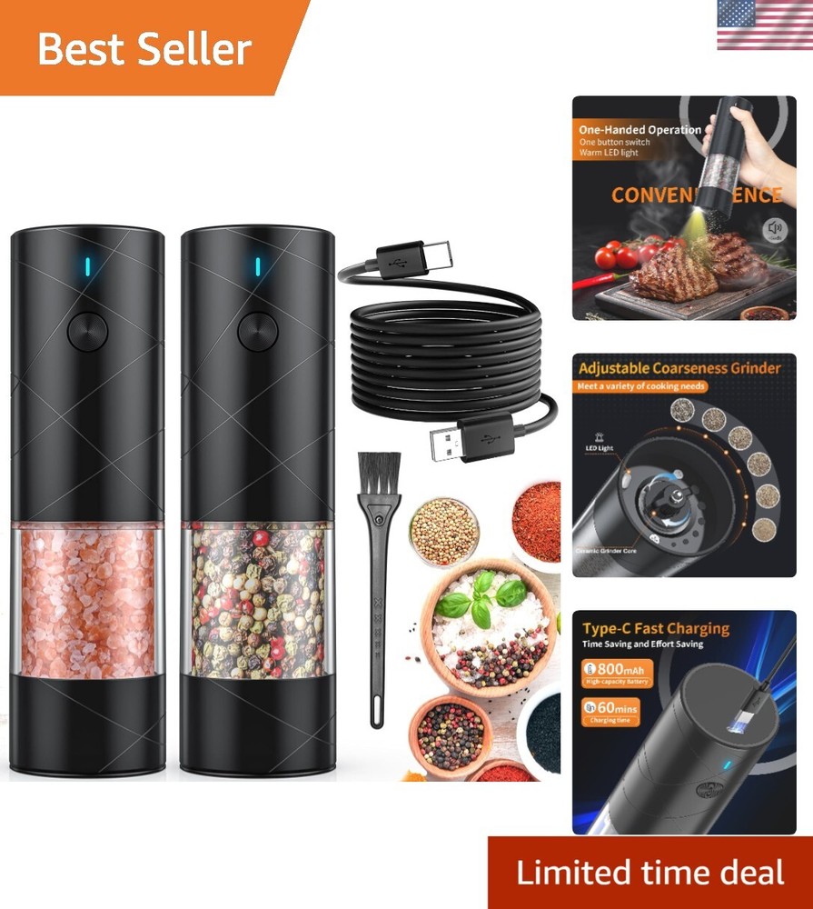 Versatile Electric Salt and Pepper Grinders with Adjustable Coarseness & Light