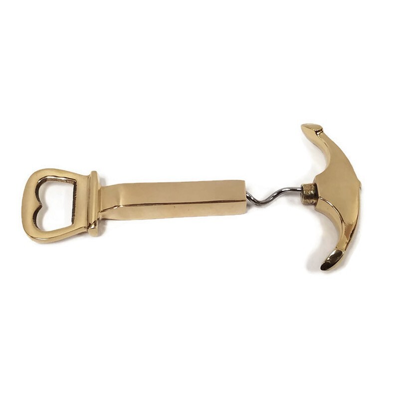 5" Solid Polished Brass Anchor Corkscrew & Bottle Opener Combination