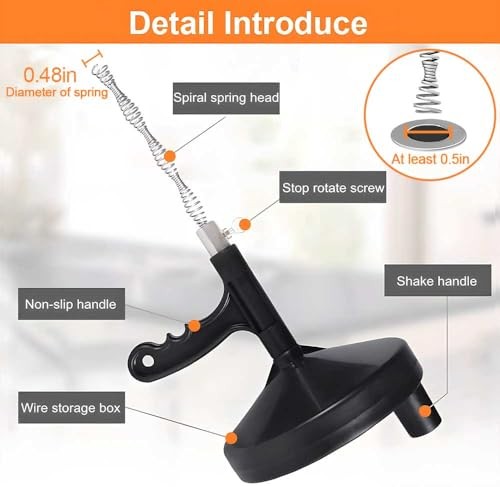 Drain Auger 25 Ft Plumbing Snake Snake Drain Clog Remove Tool Black