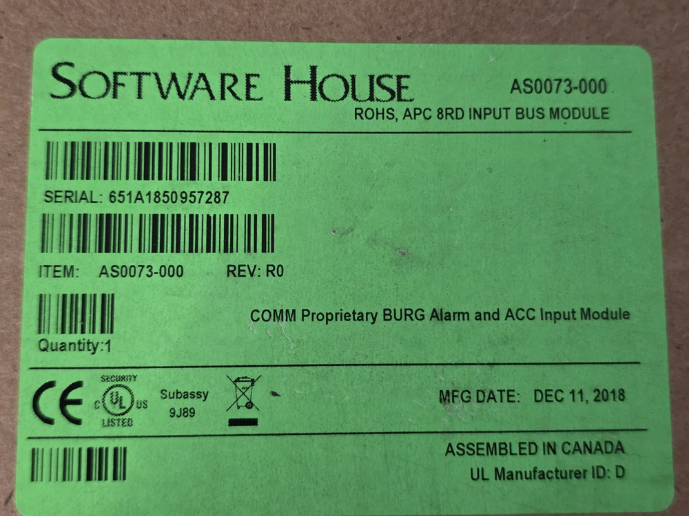 Software House AS0073-000, ROHS, APC 8RD Input Bus Module