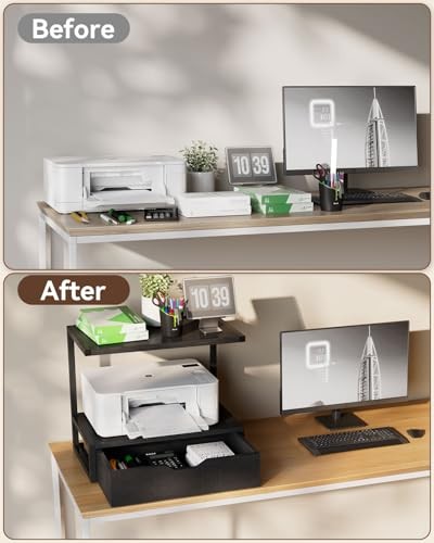 2 Tier Desktop Printer Stand,Multi-Purpose Desk Organizer,Printer Table Black