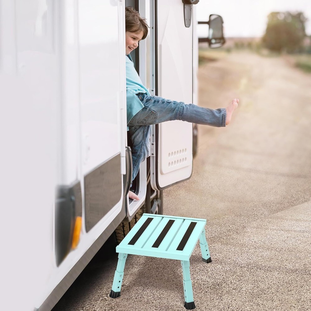 Aluminum RV Step Stable Foldable Platform Step Stool Non-Slip Adjustable Height