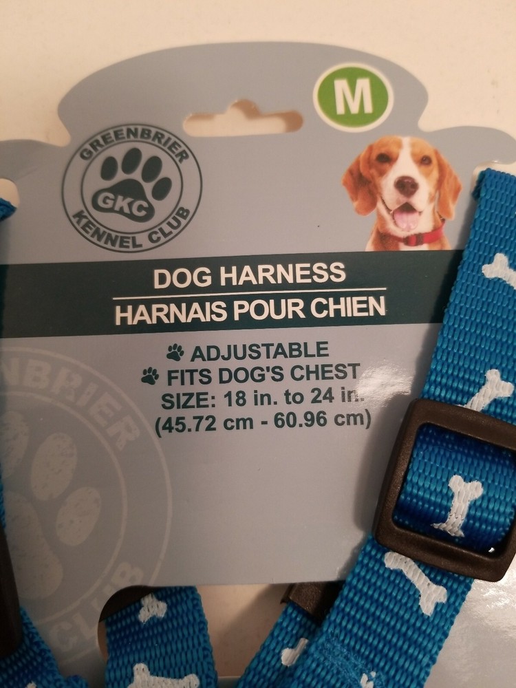 Dog Harness Size Medium Blue With White Bones
