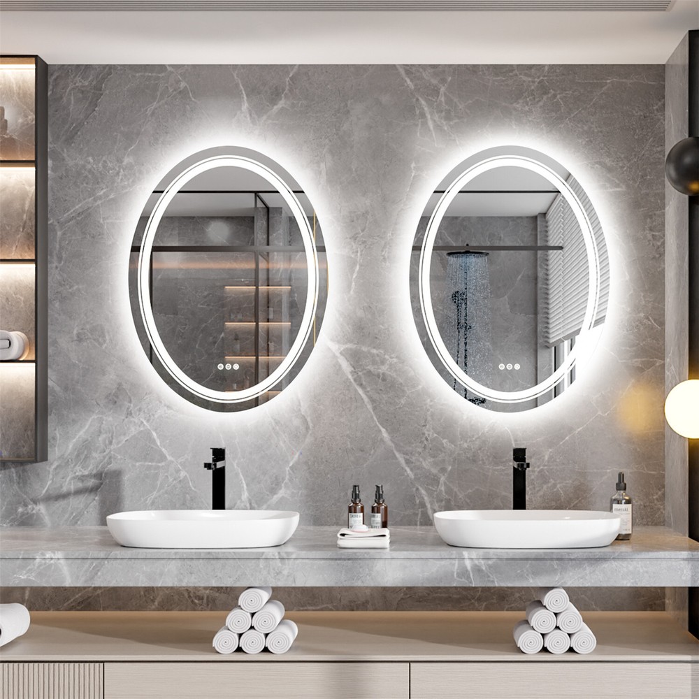 Modern Oval LED Bathroom Mirror Frontlit&Backlit AntiFog Dimmable Vanity Makeup