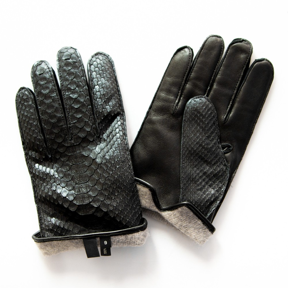 Men's Luxury Matte Black Python Skin Gloves, Sz 10 Large