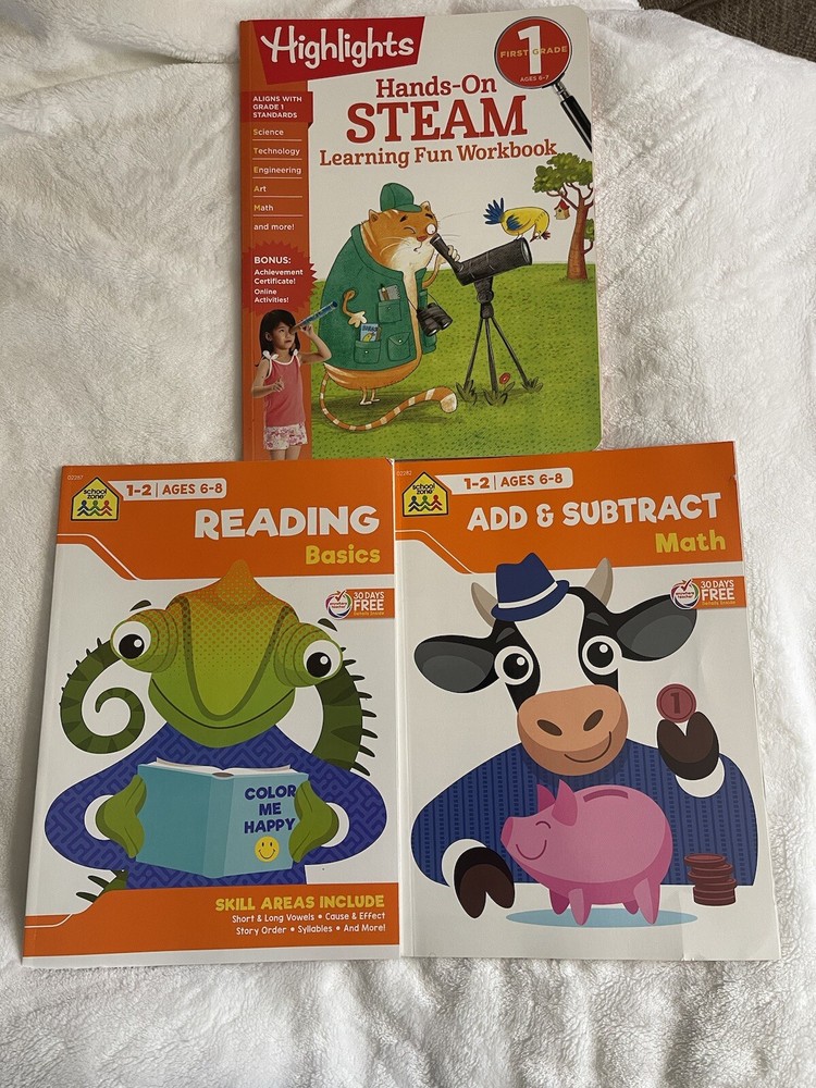 First Grade Activity Books - Reading, Math And STEAM learning - New