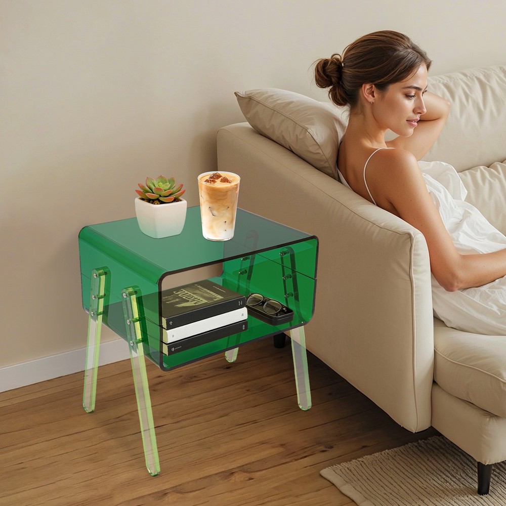 Acrylic Decorative End Table, 2-Tier Home Display Nightstand with Open Storage