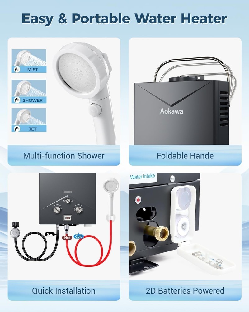 Portable Propane Water Heater 6L 1.78 GPM Outdoor RV Camping Shower Kit