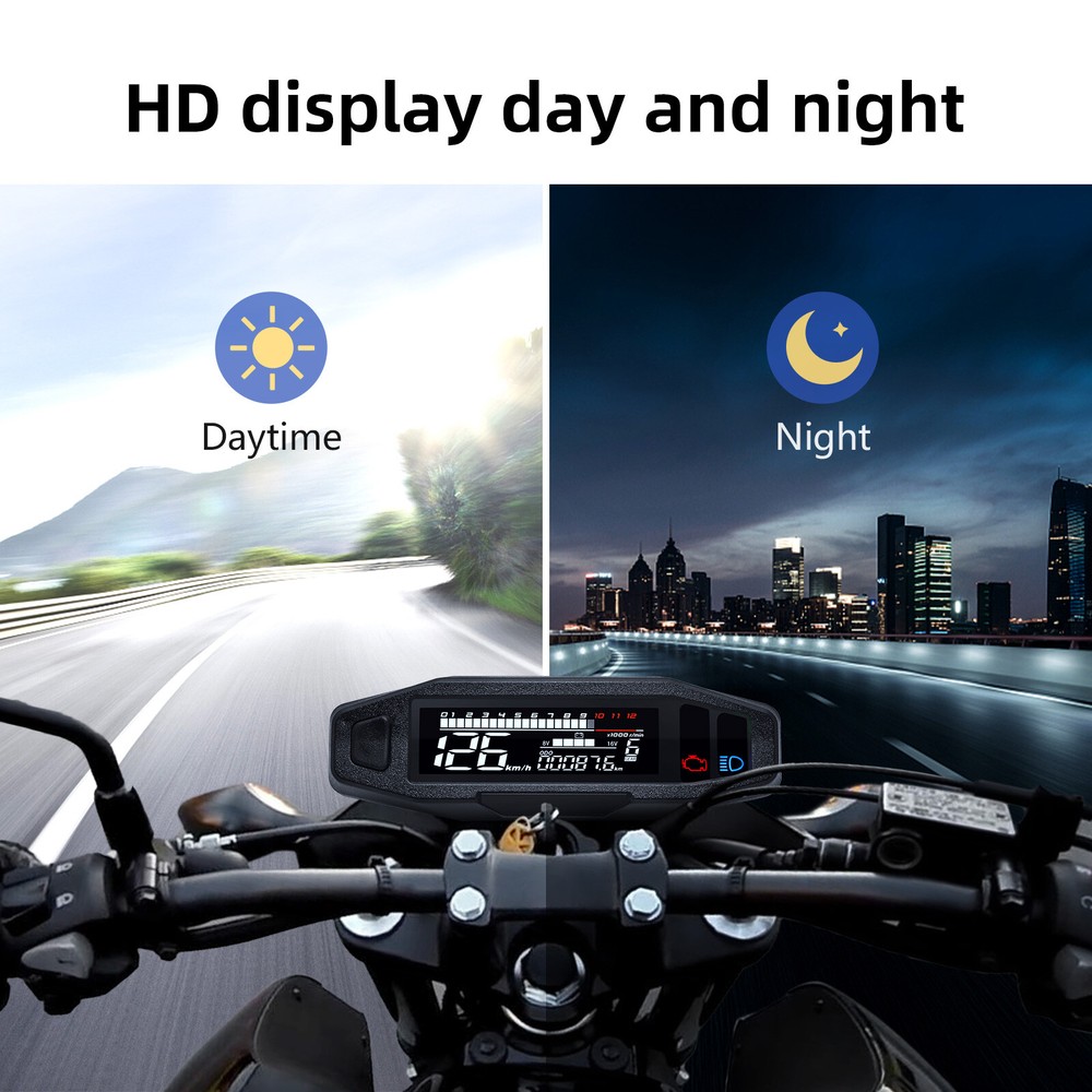 LCD Digital Motorcycle Speedometer Odemeter Tachometer Gear Indicator w/ Bracket