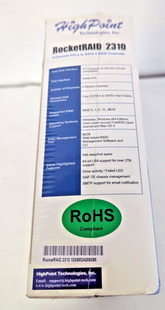 HighPoint RocketRAID Model 2310 4 channel PCI-e to SATA II Raid Controller Card