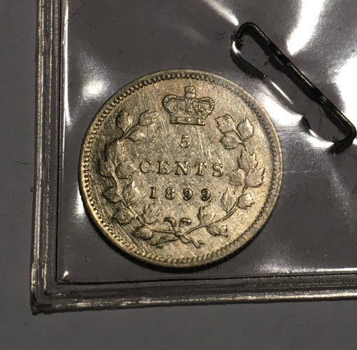 Canada Silver 5c 1899 High 9. Cleaned AU