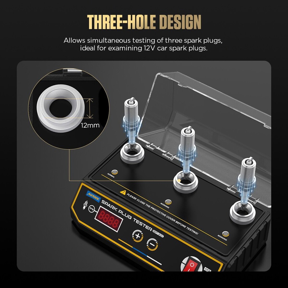 Spark Plug Tester Three Hole Diagnostic Tool 12V Gasoline Ignition Analyzer Test