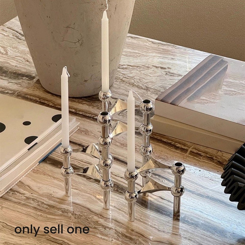 Metal Molecular Structure Candle Holder Silver Candlestick Centerpiece9359