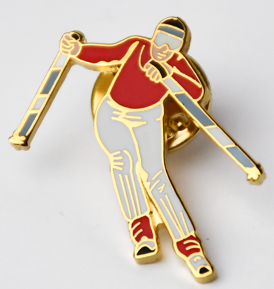 Downhill Skier Skiing Pin Badge