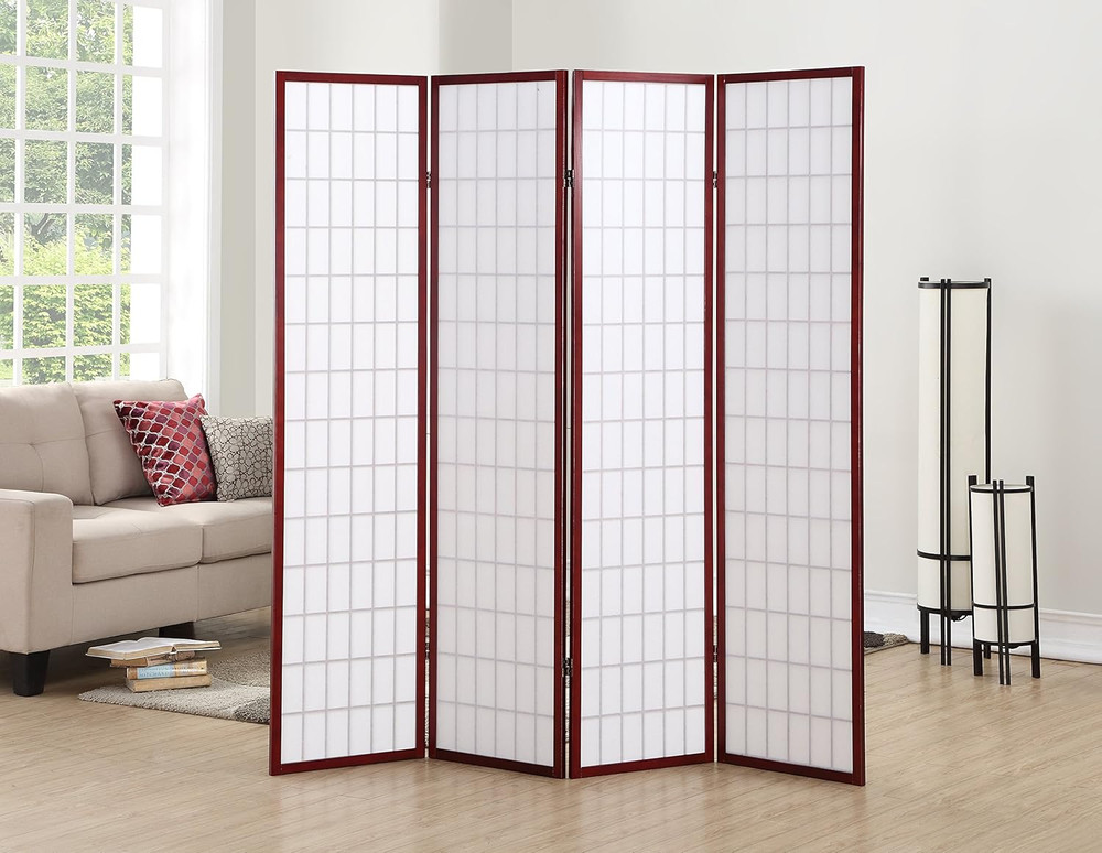Oriental Shoji 4 Panel Screen Room Divider, Cherry