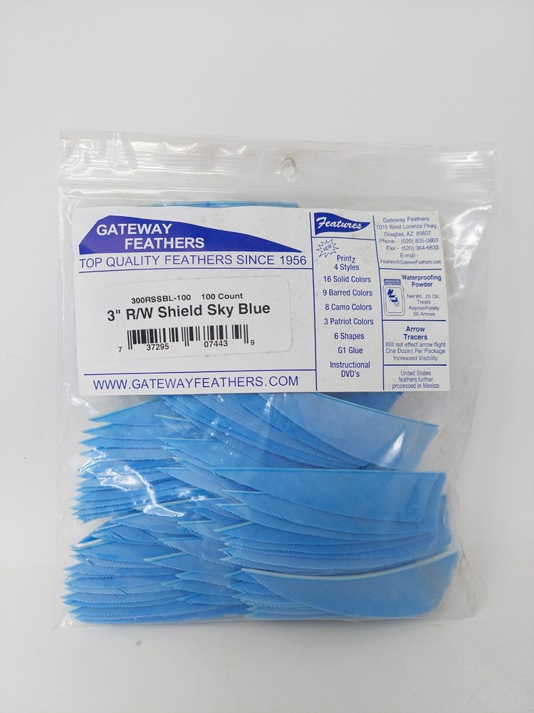 100pk Gateway Feathers 3" Right Wing: Shield Sky Blue 300RSSBL-100