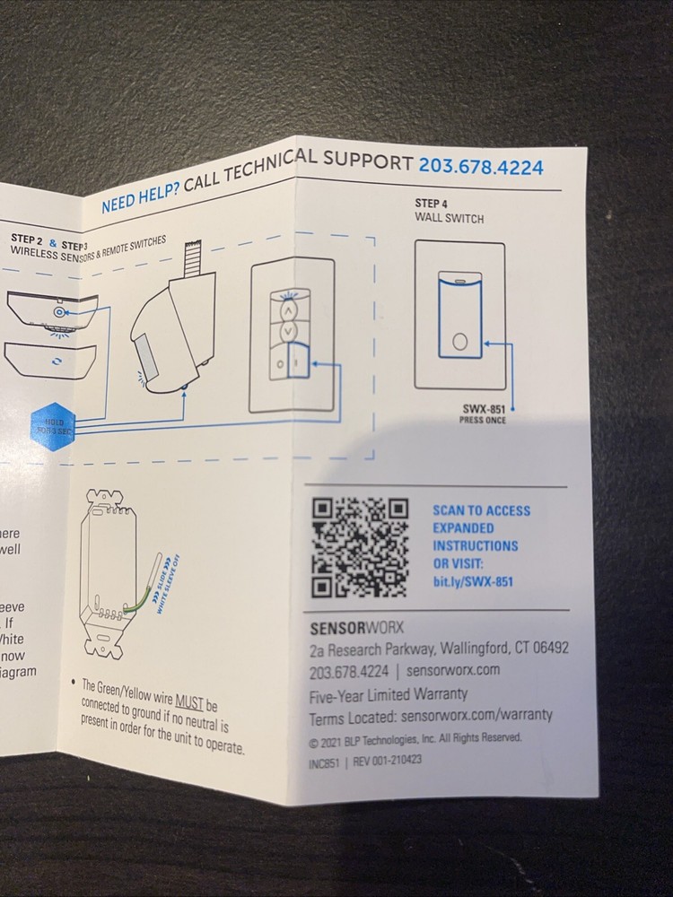 SensorWorx Wireless Wall Switch Load Controller SWX-851-WH￼120/277 VAC