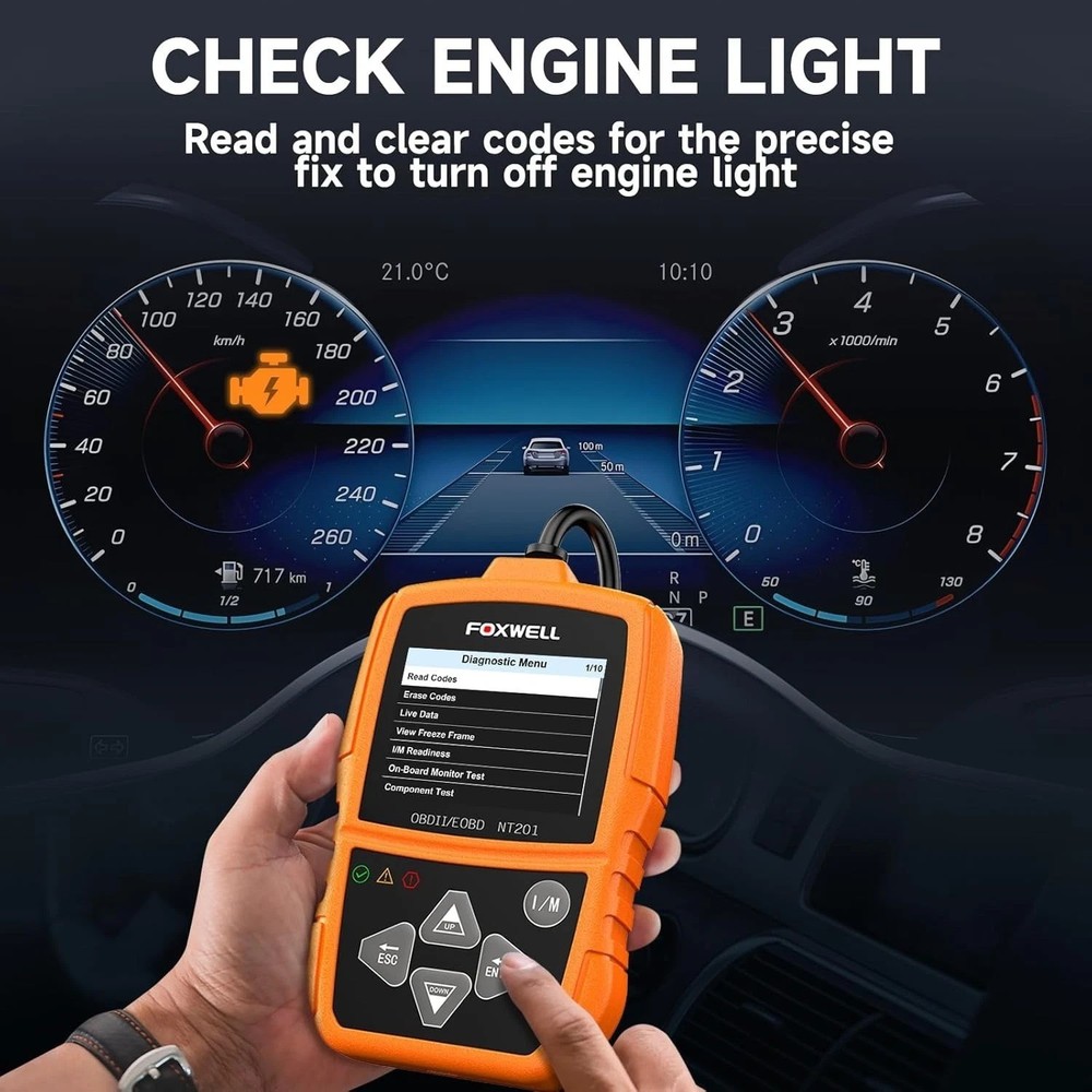 Compact NT201 OBDII Diagnostic Tool - Live Data & Fault Code Reader for All Cars